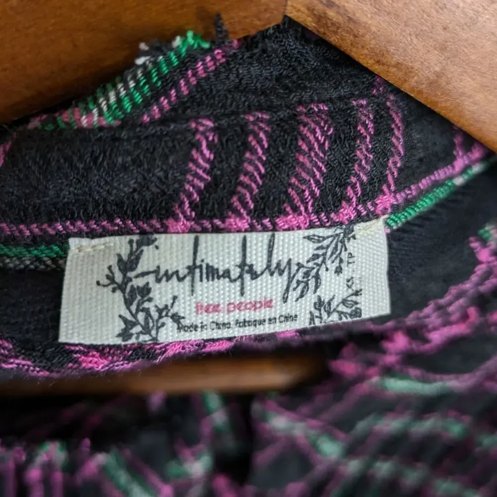 Free People Plaid About You Sleep Flannel Top XS Oversized Button Pink Black